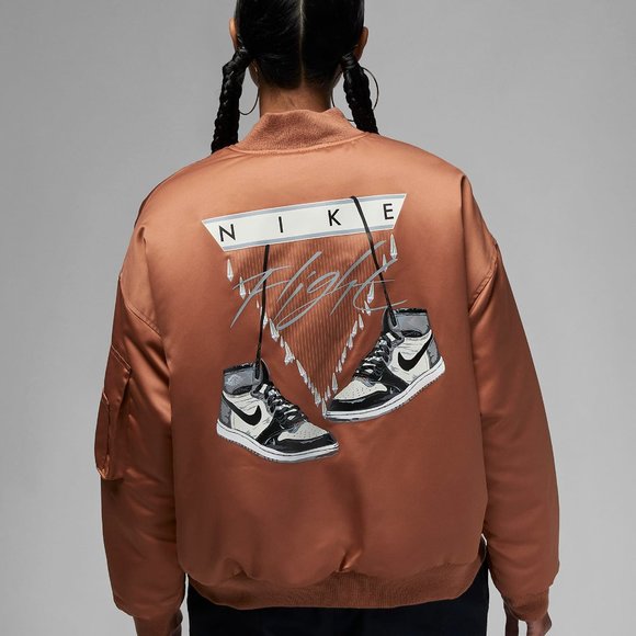 Nike Air Jordan Flight Renegade Womens Bomber Jacket Brown DQ9802-215 NEW Sz M - Picture 2 of 9